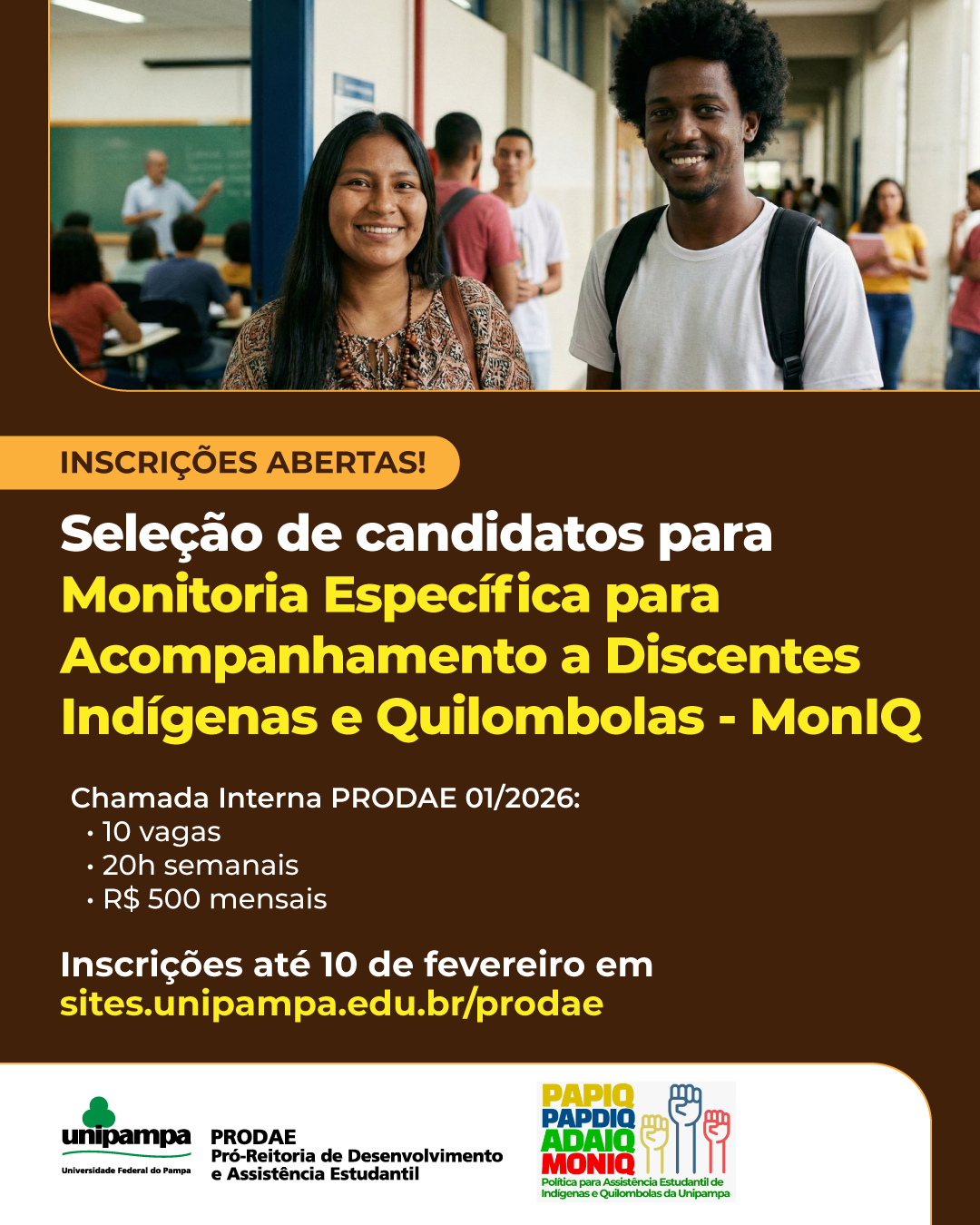 Unipampa abre inscrições para monitoria de acompanhamento a estudantes indígenas e quilombolas Unipampa abre inscrições para monitoria de acompanhamento a estudantes indígenas e quilombolas