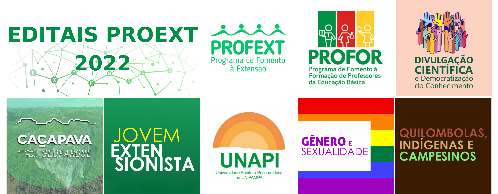 Banner exibindo os logotipos das ações de extensão promovidas pela Proext