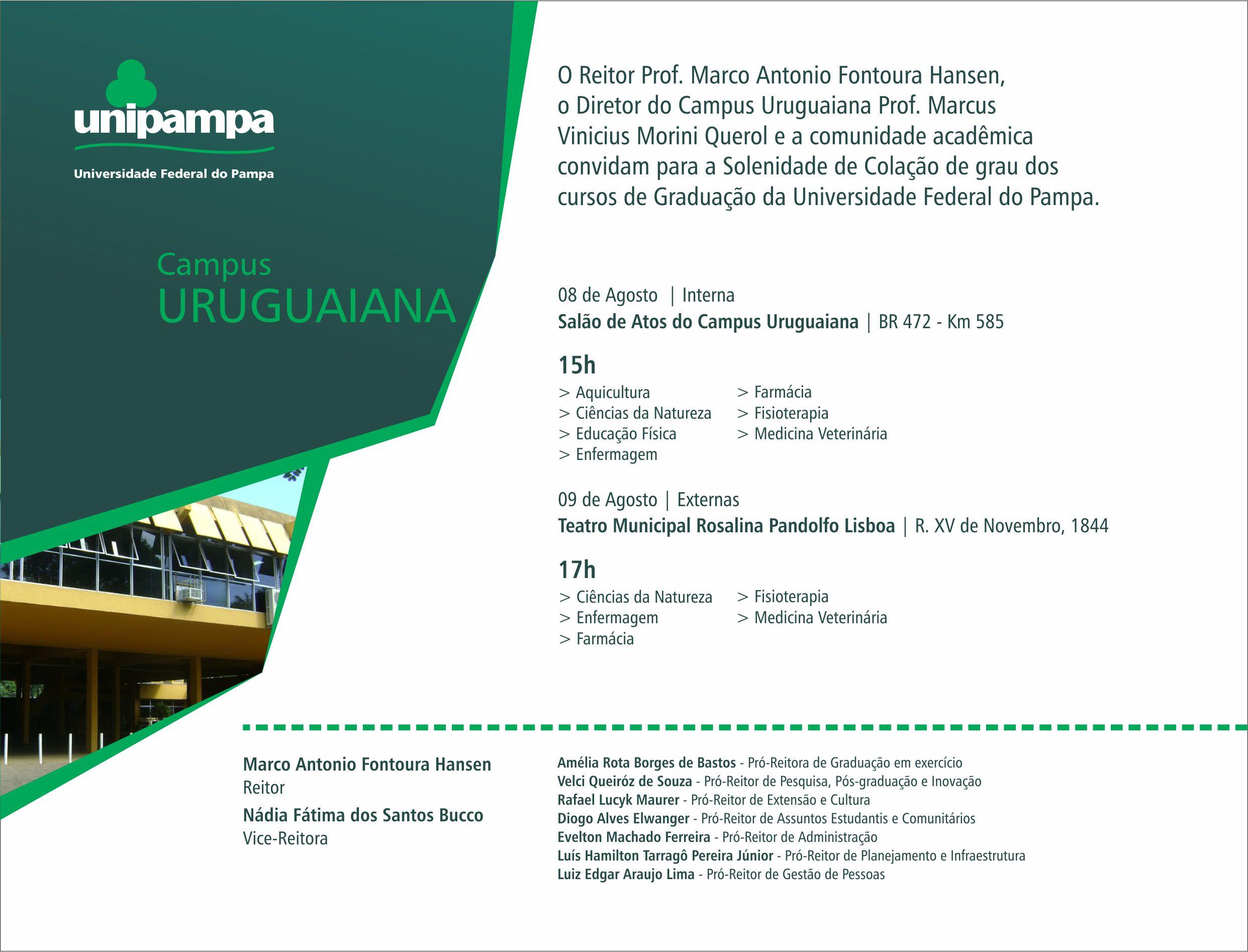 Convite da colação de grau do Campus Uruguaiana