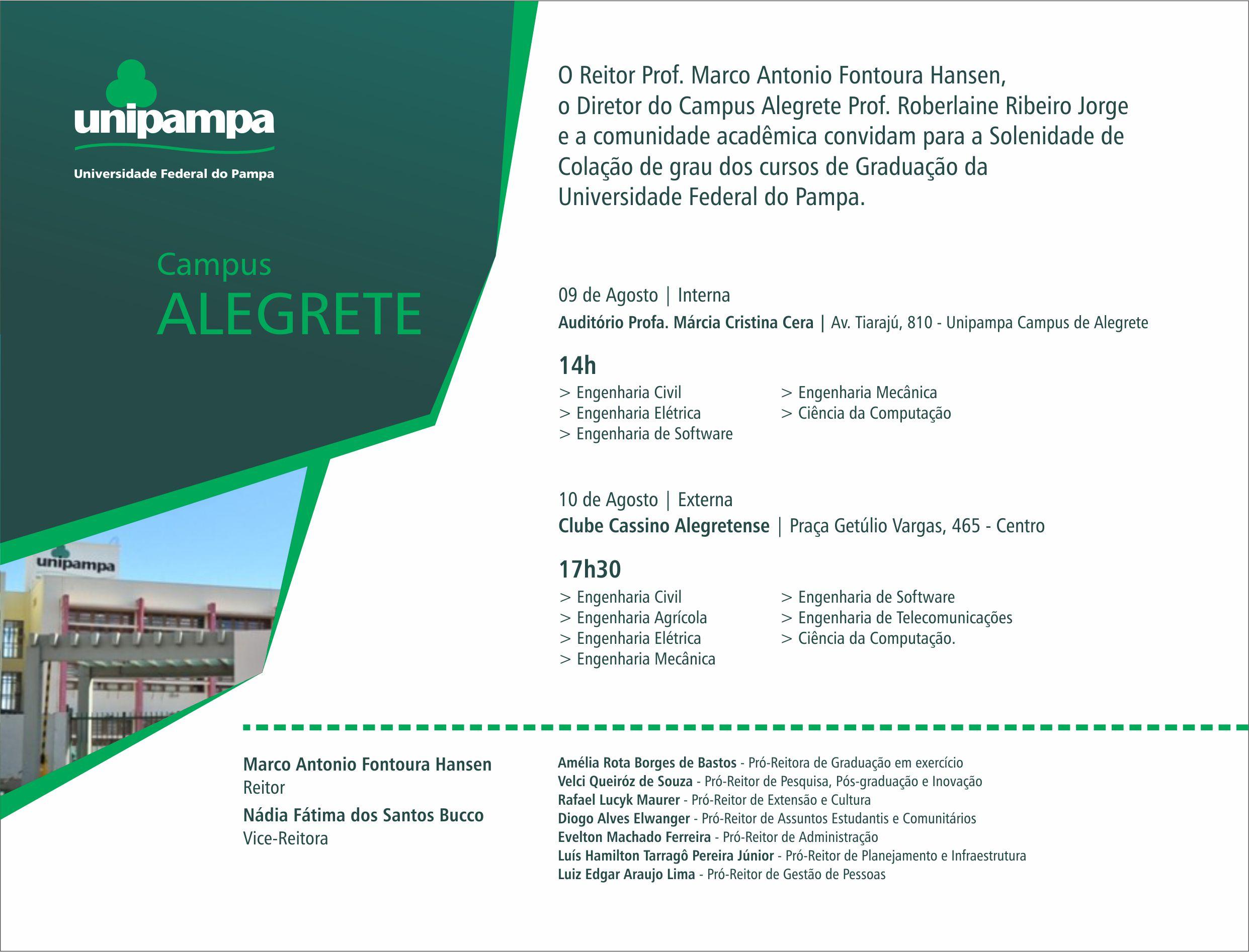 Convite da colação de grau do Campus Alegrete