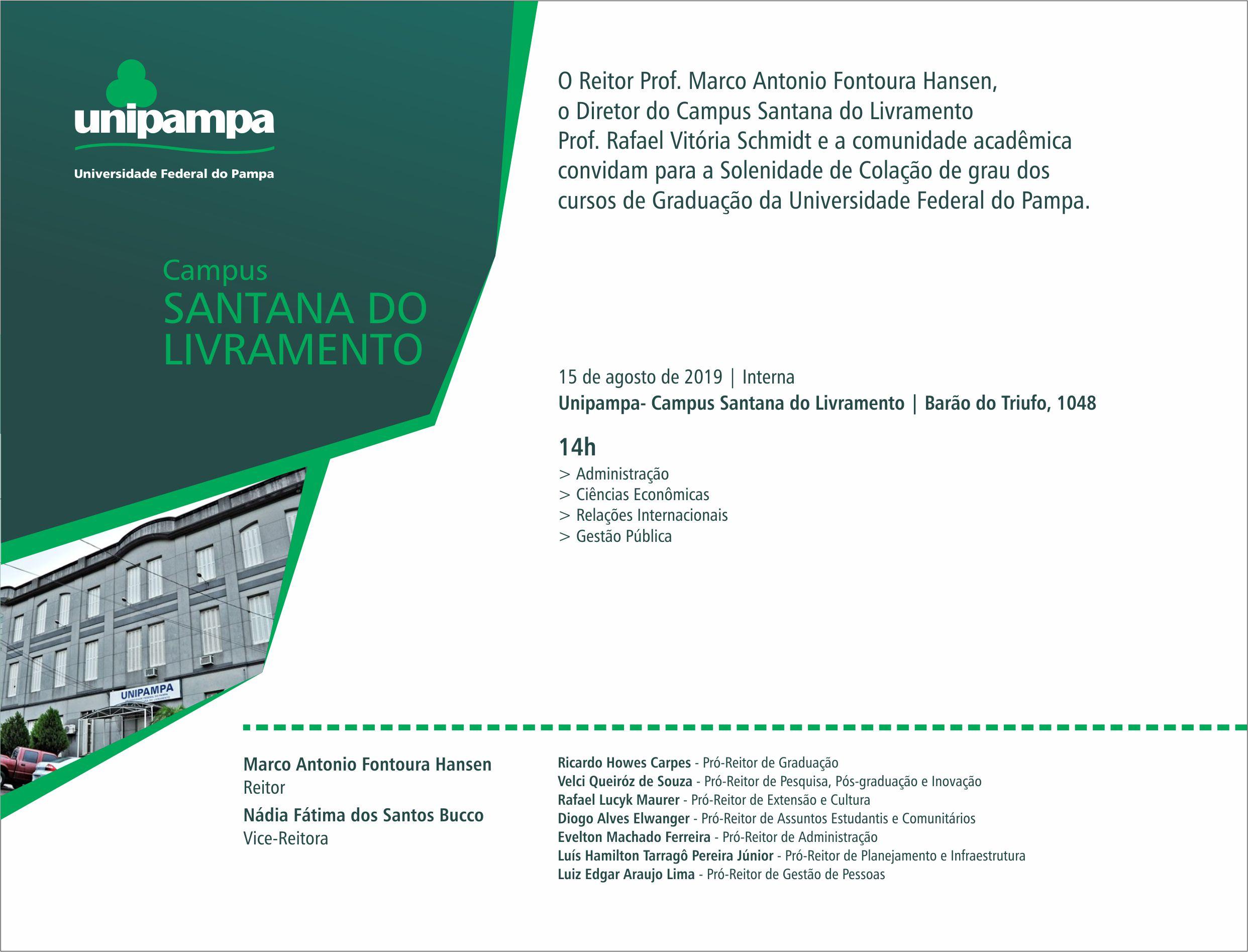 Convite da colação de grau do Campus Santana do Livramento