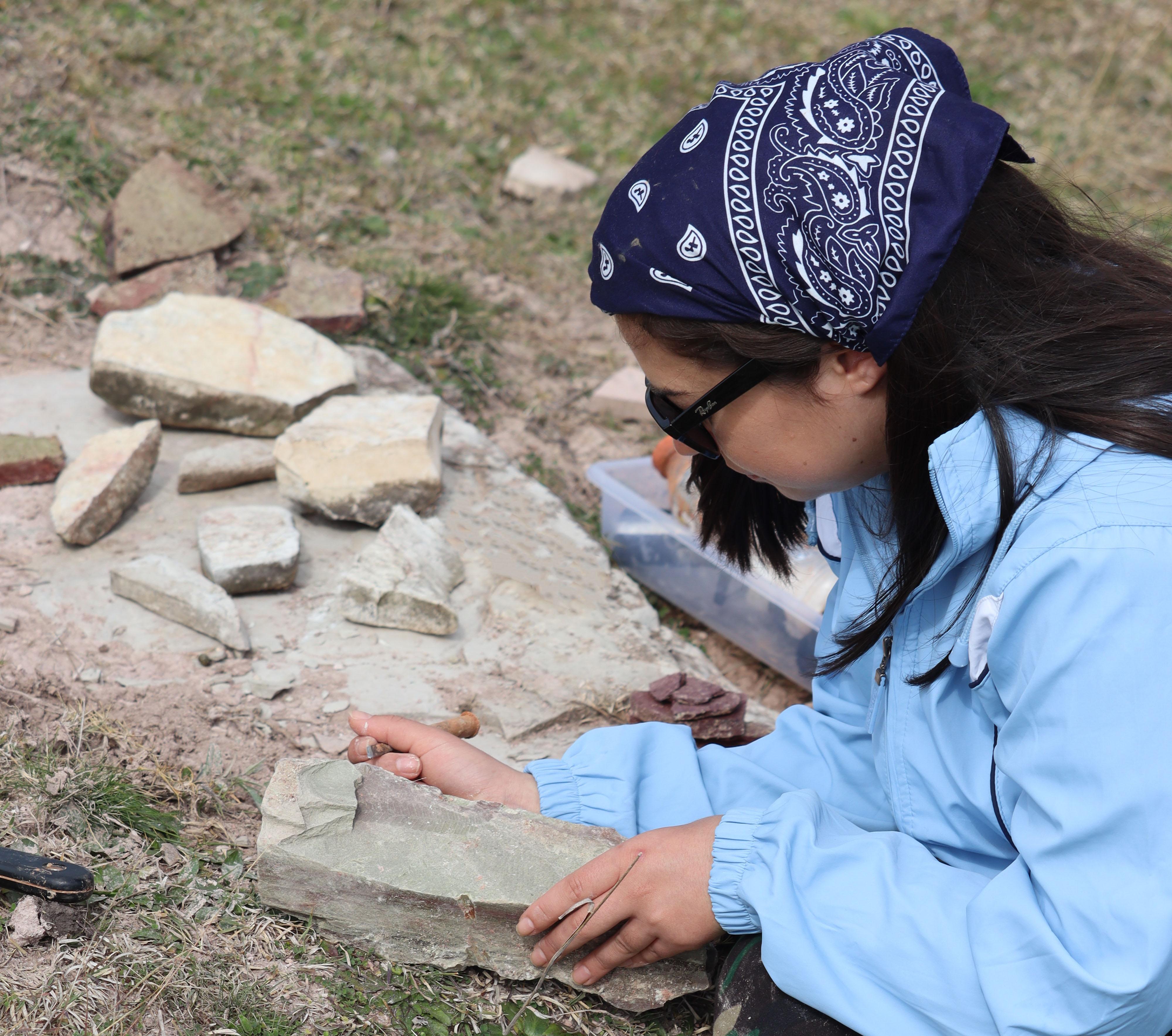 Pesquisadora realizando trabalho de campo para coleta dos fósseis - Divulgação