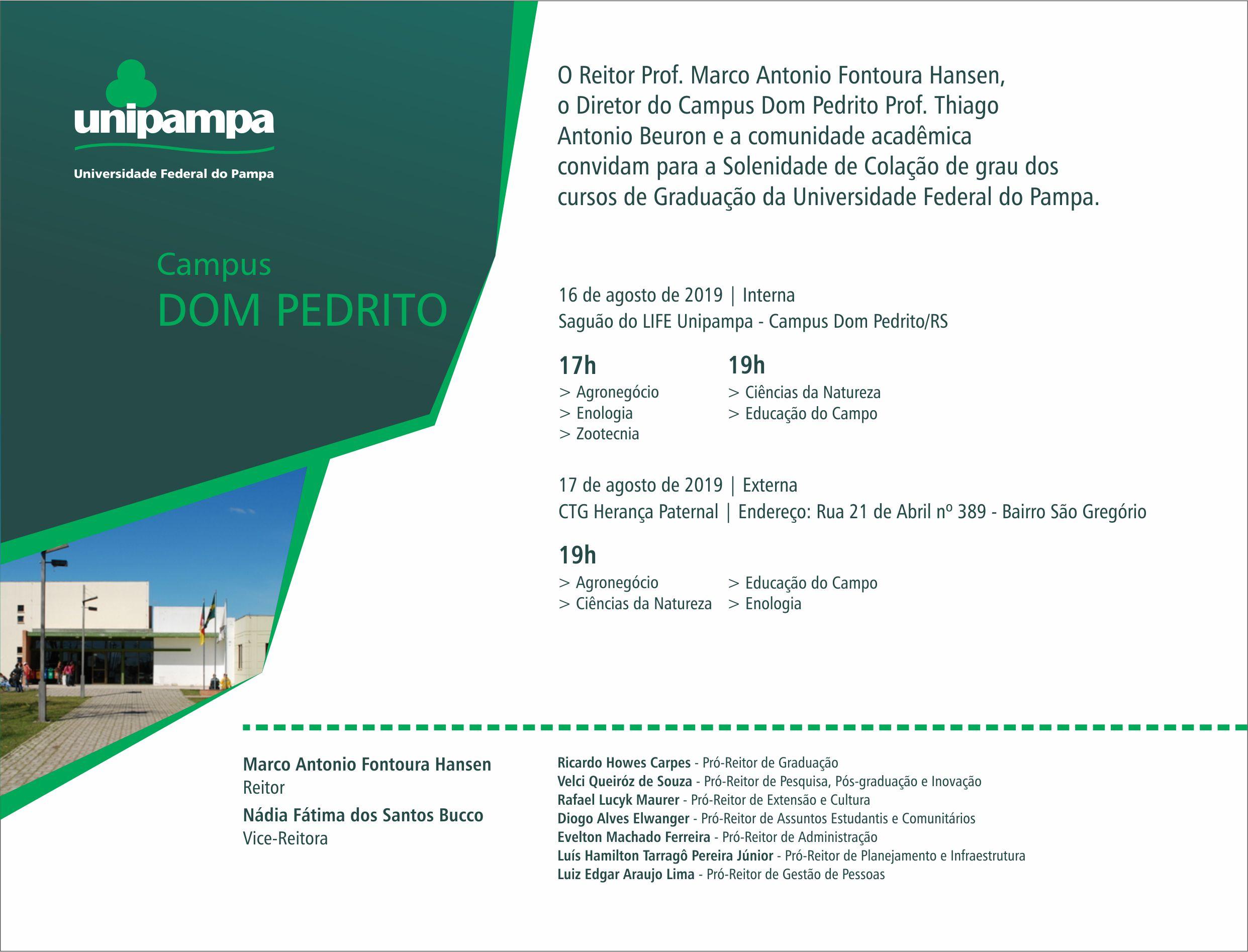 Convite da colação de grau do Campus Dom Pedrito