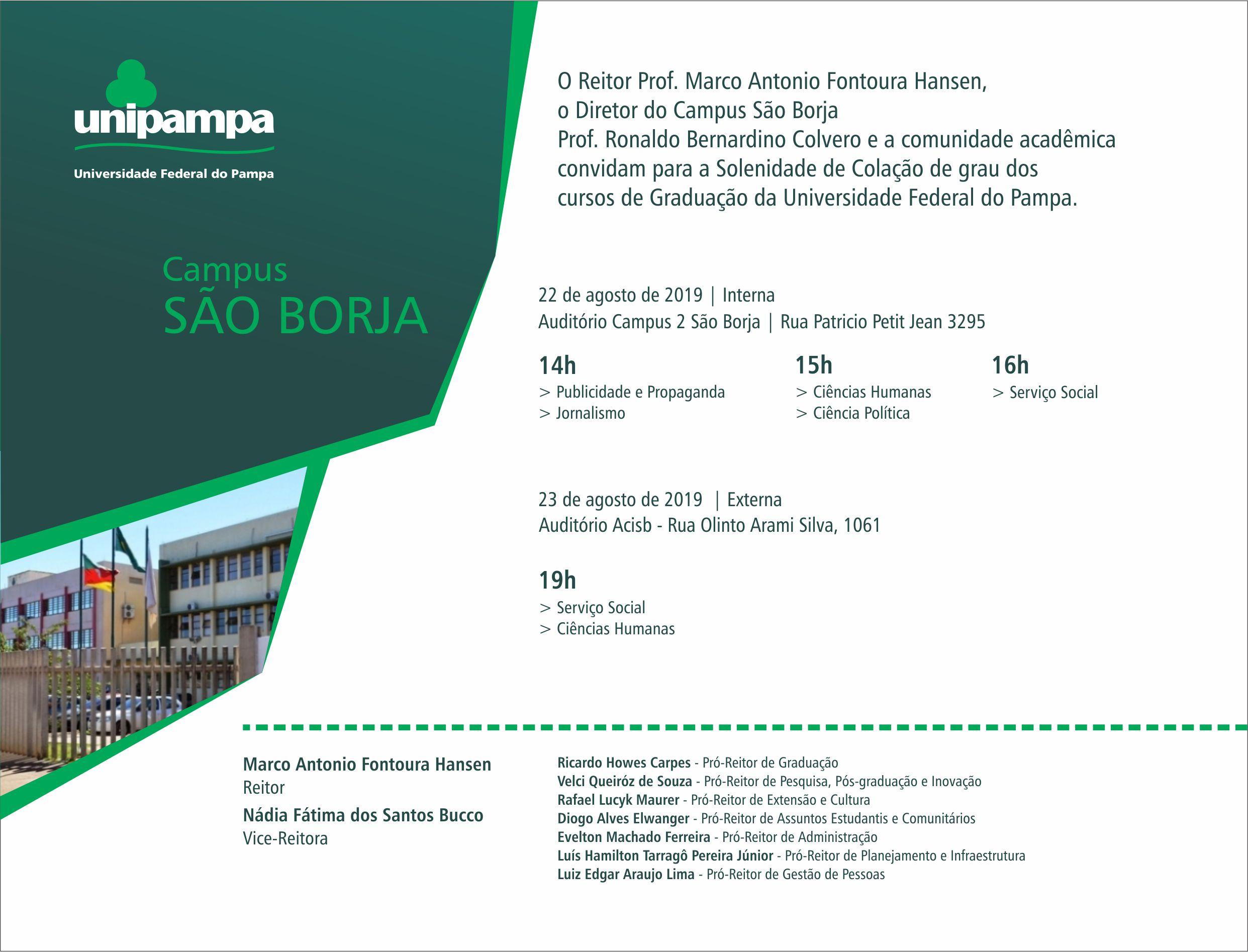 Convite da colação de grau do Campus São Borja