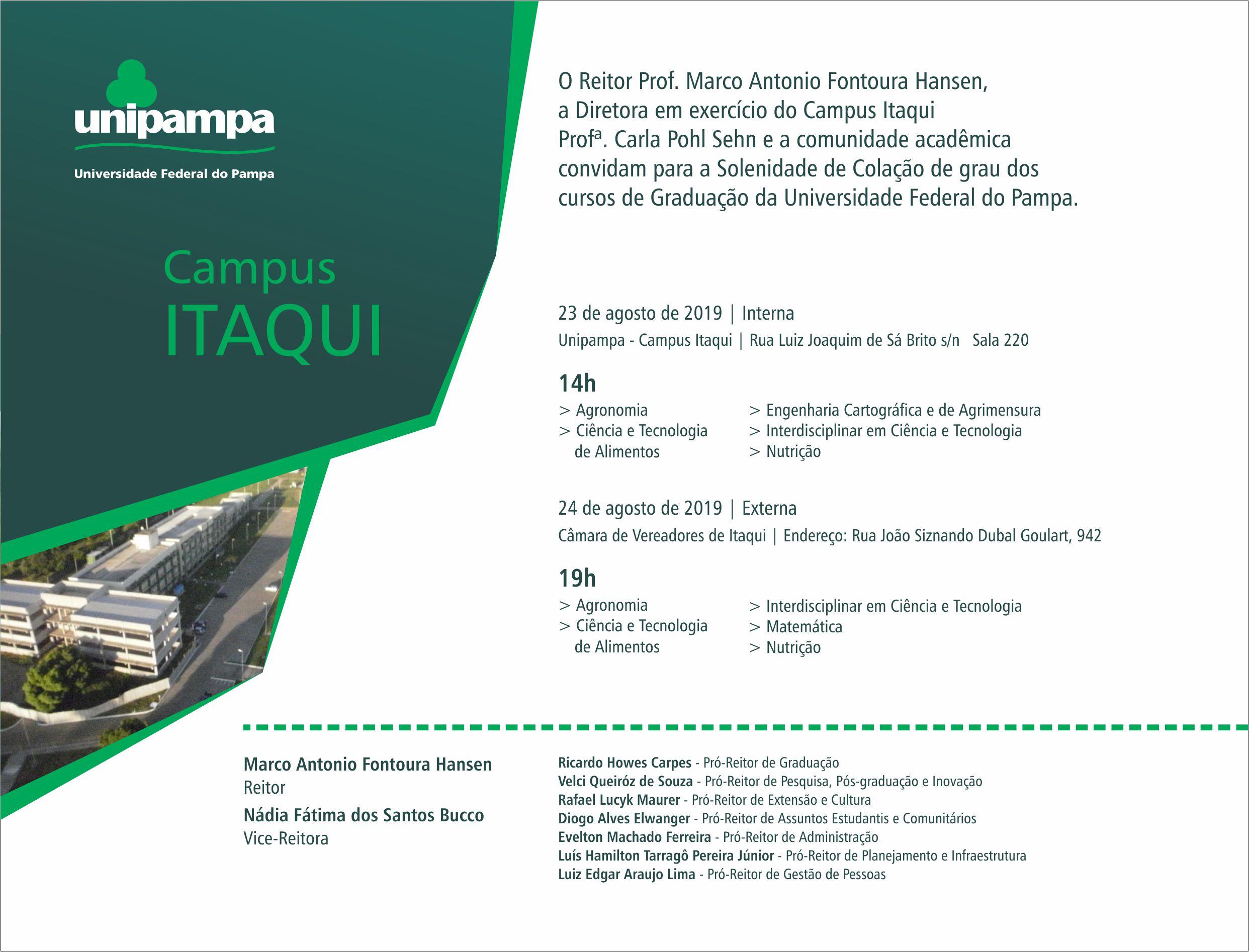 Convite da colação de grau do Campus Itaqui