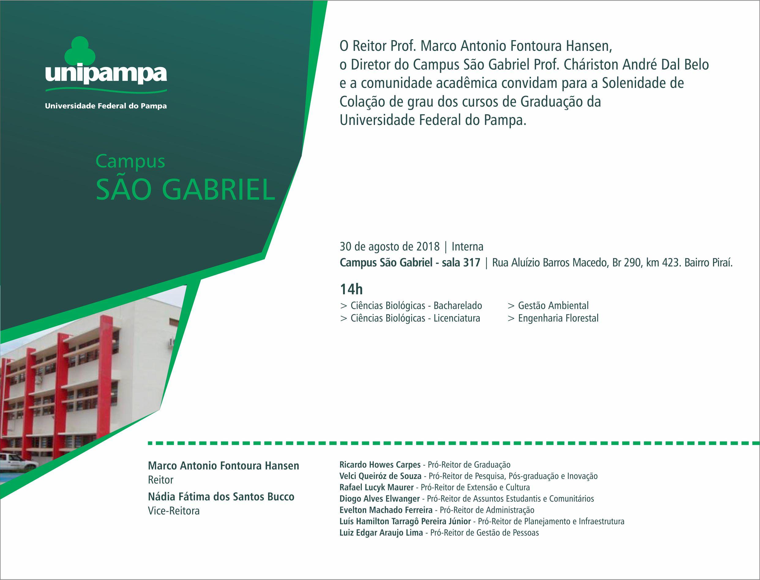Convite da colação de grau do Campus São Gabriel