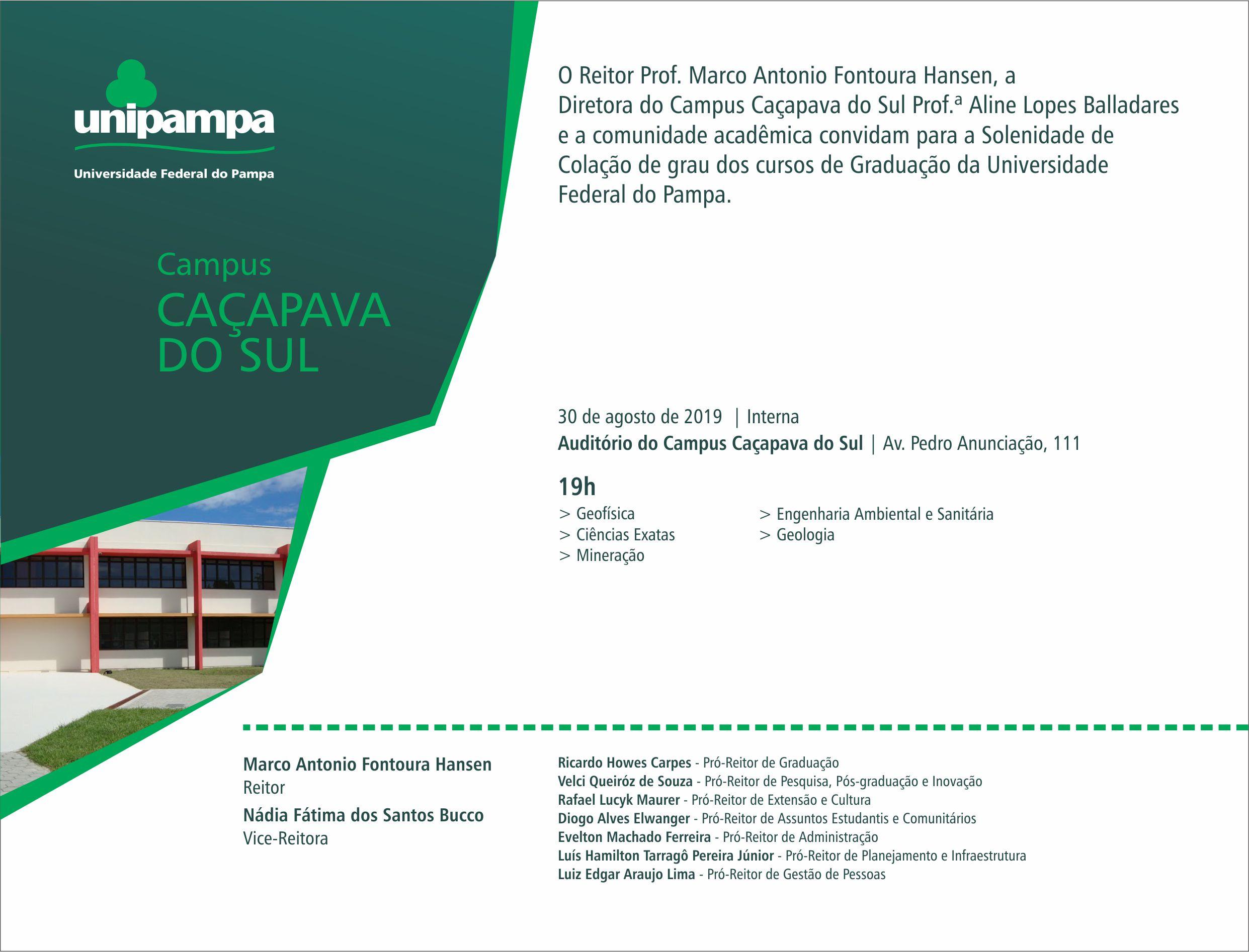 Convite da colação de grau do Campus Caçapava do Sul