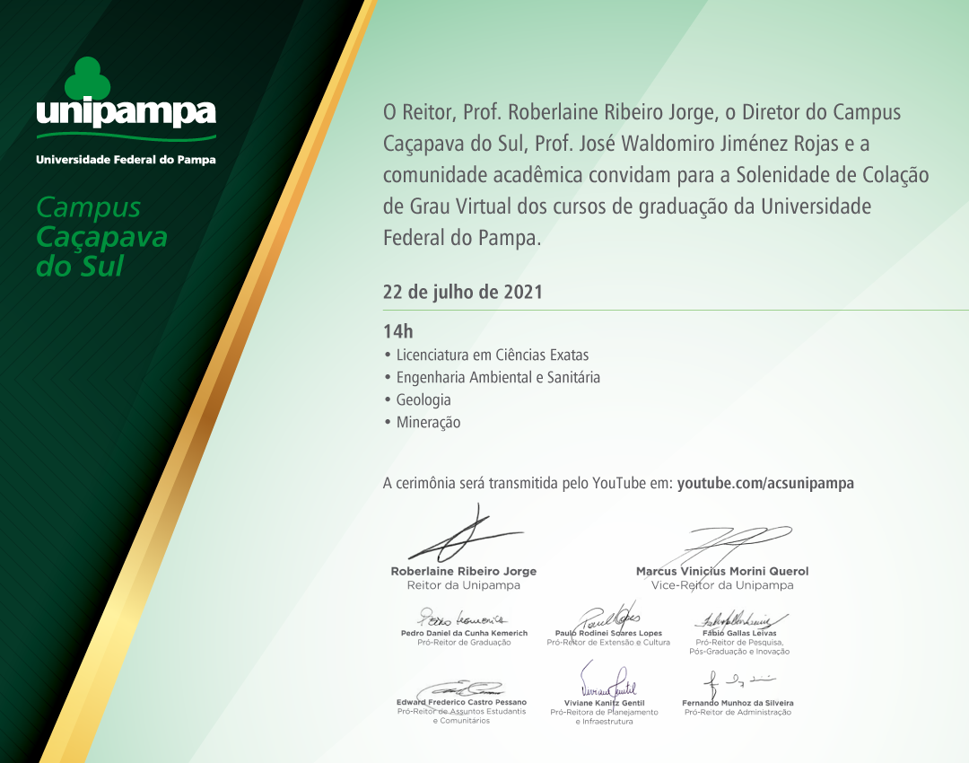 Convite da colação de grau do Campus Caçapava do Sul - Divulgação