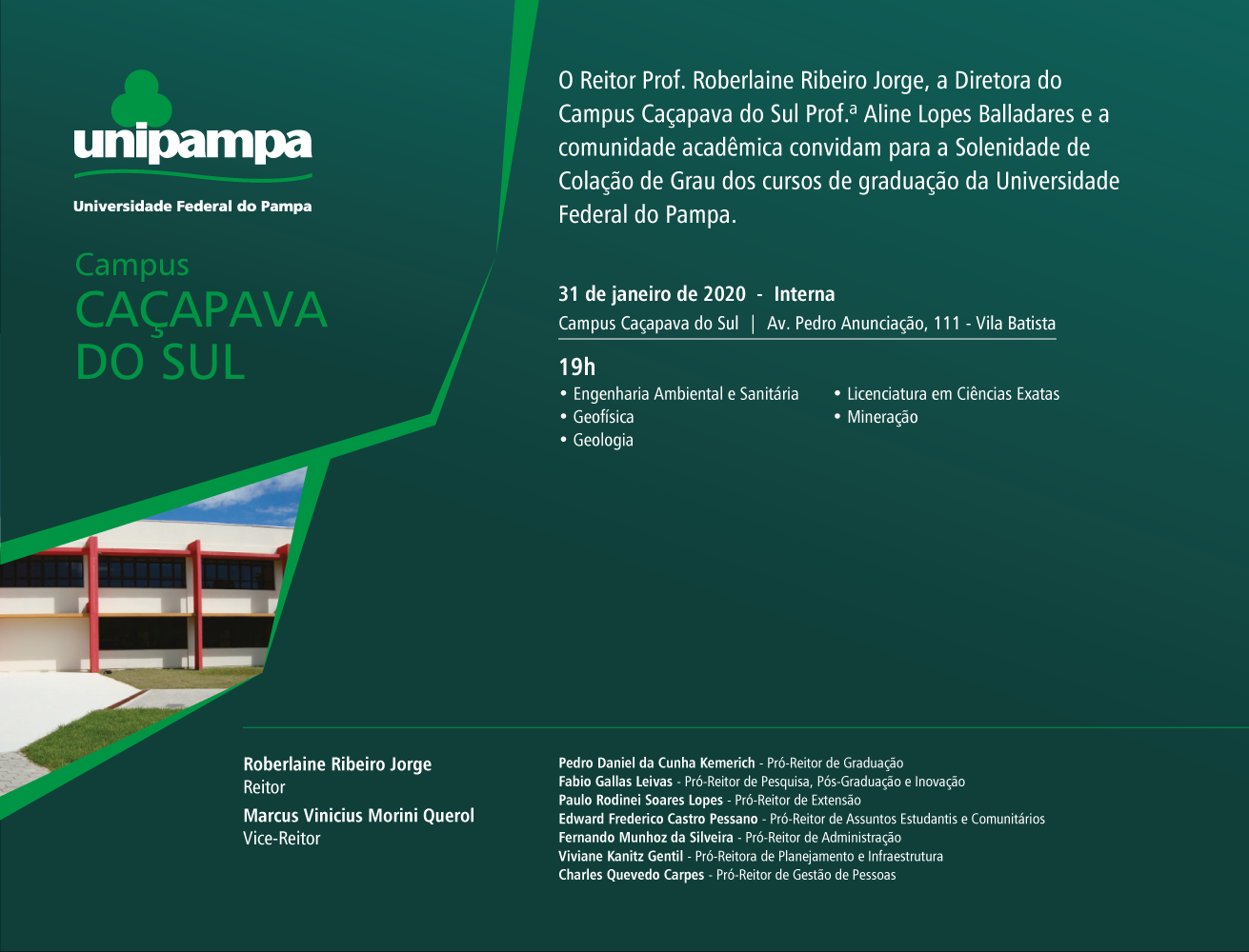 Convite da Colação de Grau do Campus Caçapava do Sul - Foto: Divulgação