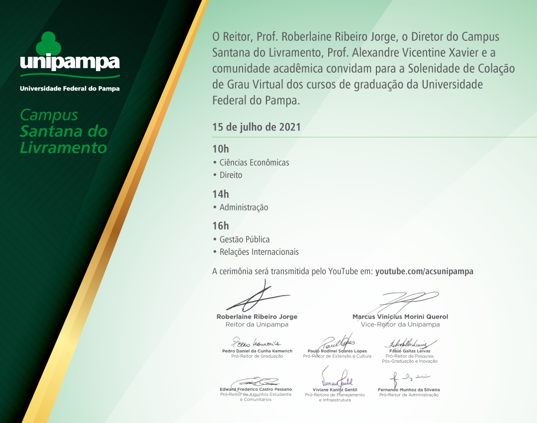 Convite da colação de grau do Campus Santana do Livramento - Divulgação