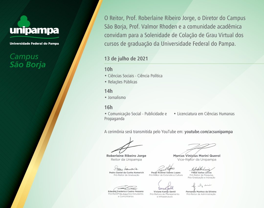 Solenidade de colação de grau do Campus São Borja ocorrerá no dia 13 de julho - Divulgação