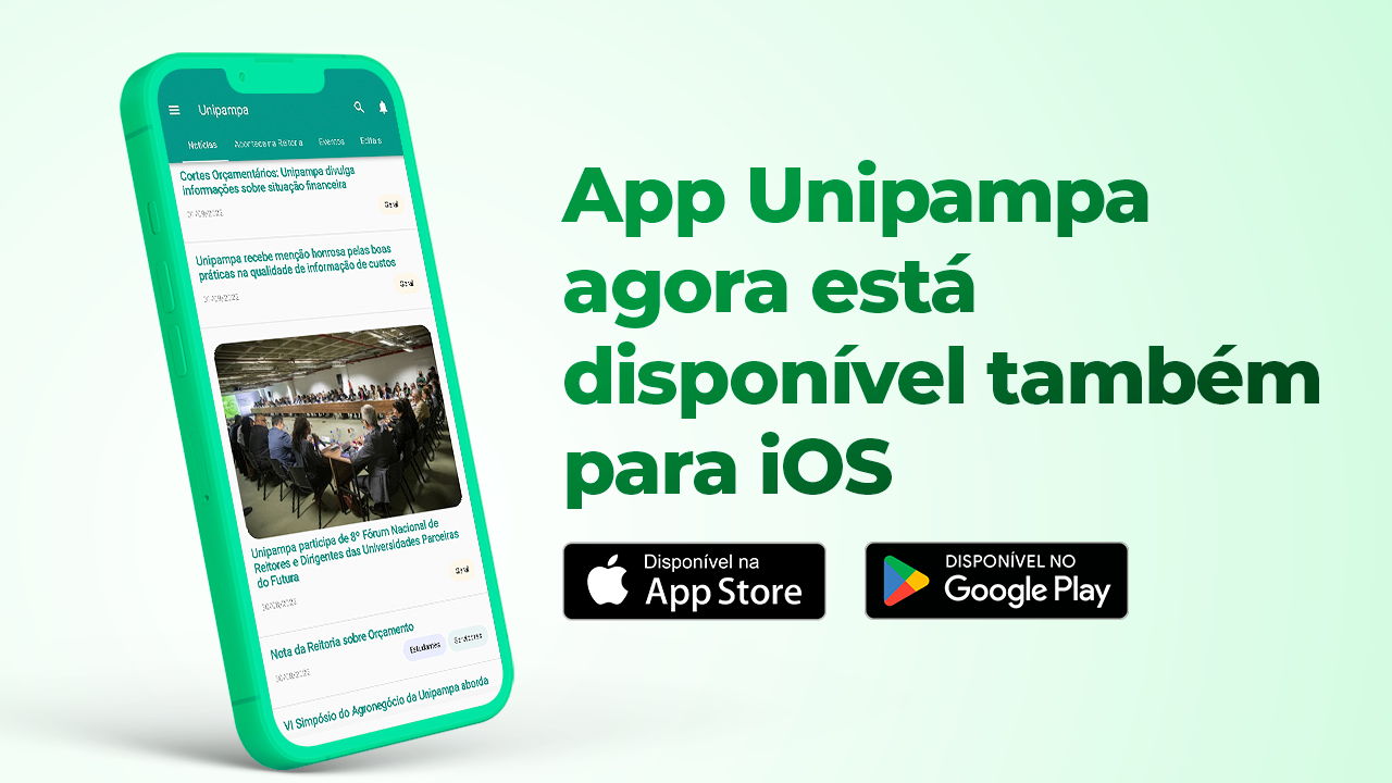 Card com ícone de celular e título App Unipampa agora está disponível também para iOS