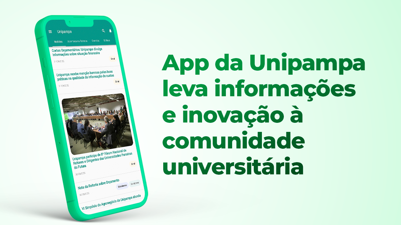 Card com ícone de celular e título App da Unipampa leva informações e inovação à comunidade universitária
