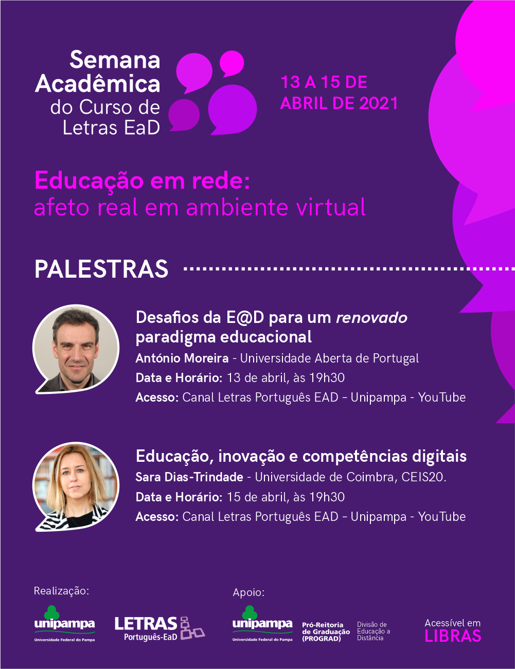 Confira as palestras da I Semana Acadêmica de Letras EaD - Divulgação