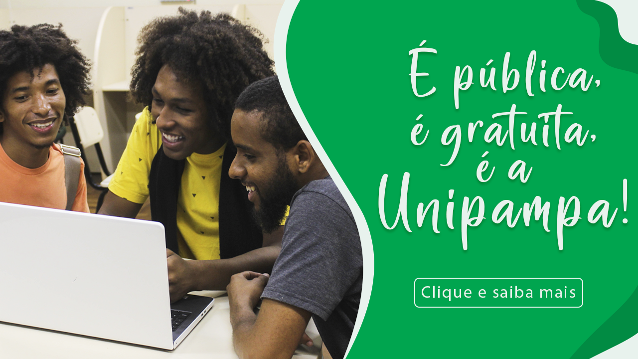 Campanha Institucional: "É pública, é gratuita, é a Unipampa" - estudantes do AfroDrive da Unipampa em frente a um computador