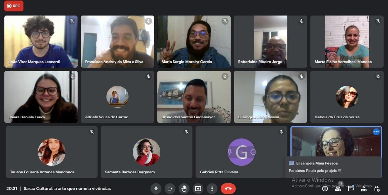 Captura de tela da reunião virtual do Sarau Cultural realizado na Unipampa - Fotos dos discentes participantess
