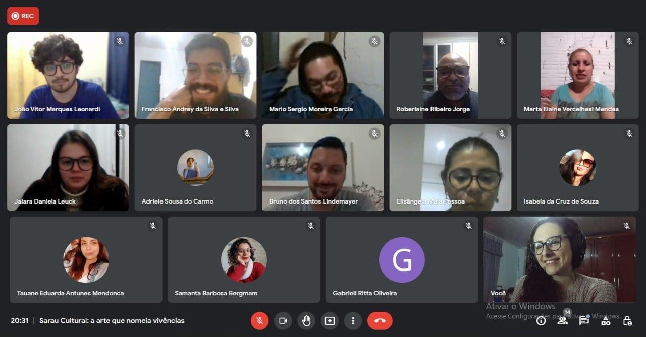 Captura de tela da reunião virtual do Sarau Cultural realizado na Unipampa - Fotos dos discentes participantess