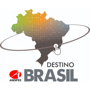 Mapa do Brasil é circundado por um aro e uma mão como ícone de mouse parece clicar sobre a imagem. Abaixo, o logo da Andifes