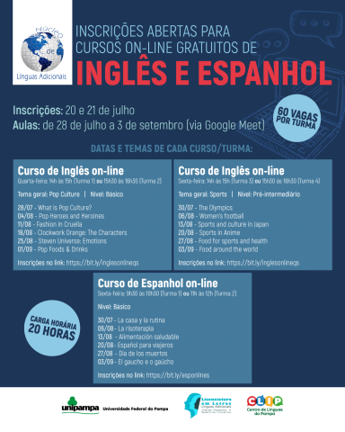 inscrições abertas para cursos on-line gratuitos de inglês e espanhol