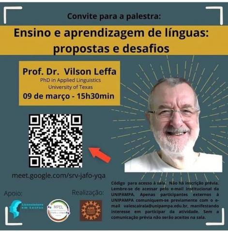 Palestra com Vilson Leffa abordará propostas e desafios para o ensino e aprendizagem de línguas