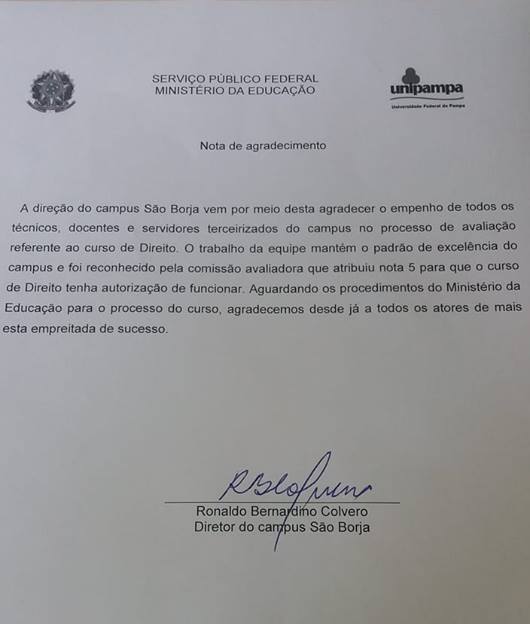 Nota de agradecimento da direção do campus aos servidores do campus Nota de agradecimento da direção do campus aos servidores do campus
